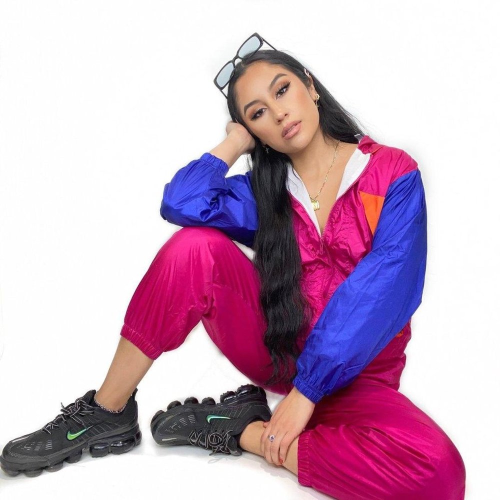 Vintage 80s Hot pink retro blue color block sweatsuit 2 piece windbreaker set